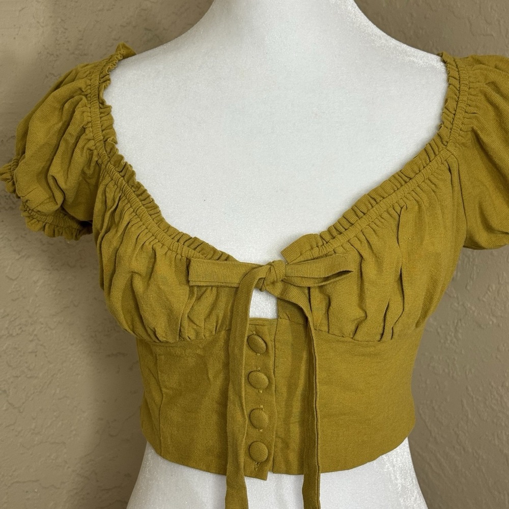Y2K Babydoll Top Small Yellow Cropped Milkmaid Coquette Cottagecore Festival